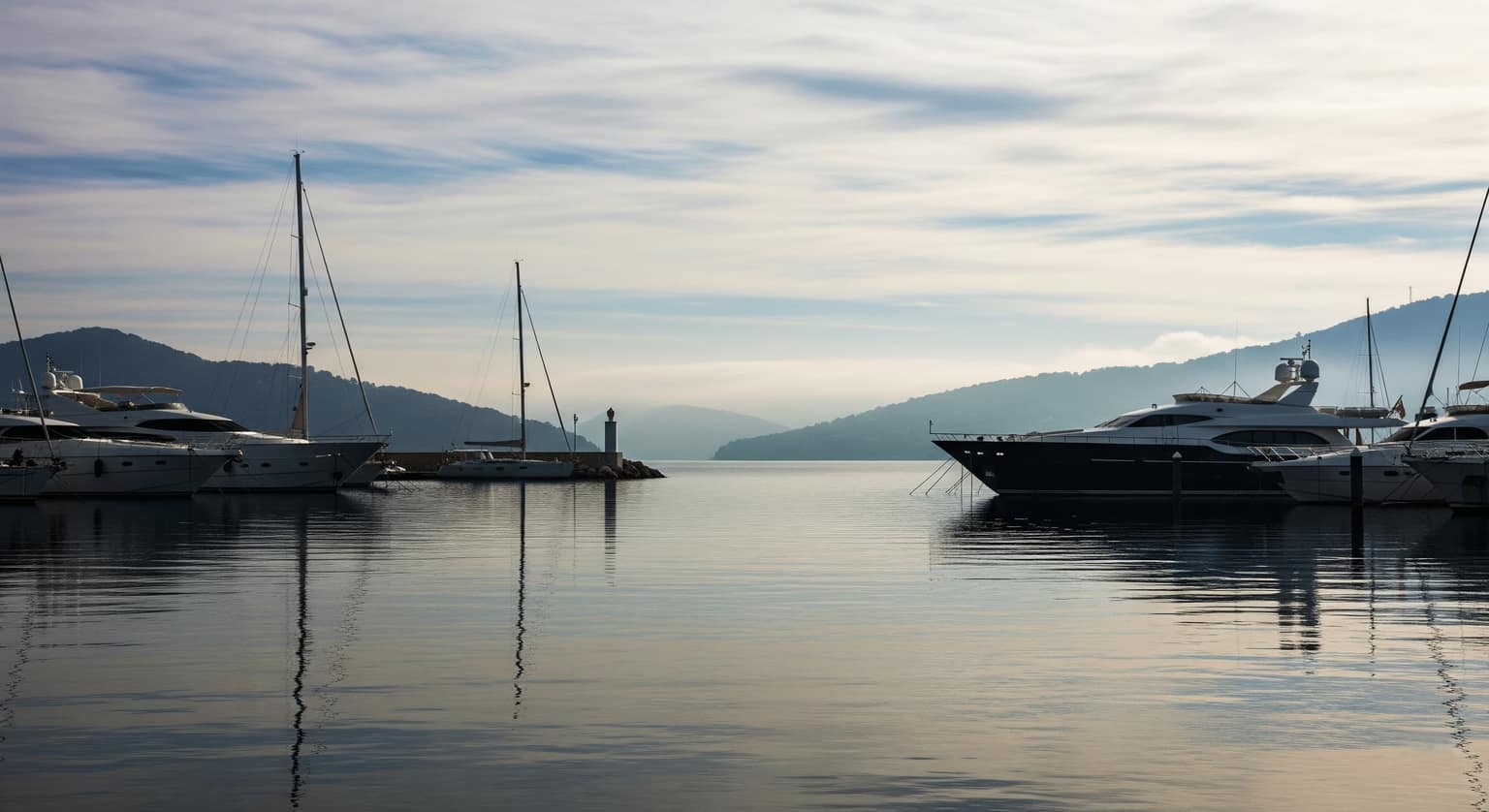 Akdeniz'de bir marinada kışın demirlemiş birkaç yat.